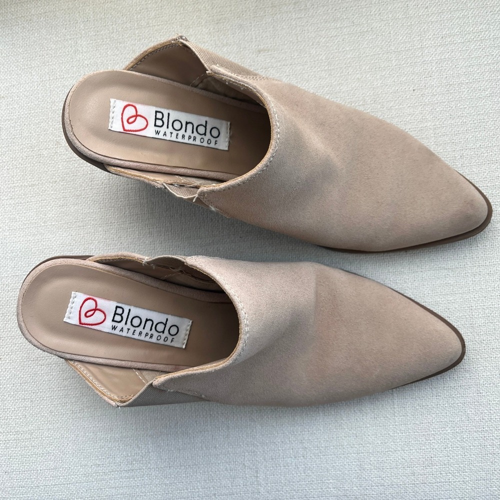 Blondo NORM01SD Waterproof Suede Block Heel Mules Tan Sz 7.5 - Picture 7 of 8